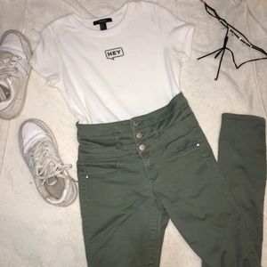 high waisted army green jeans !!